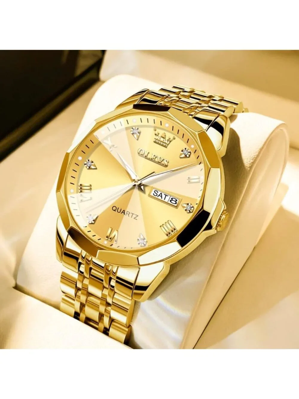 Men's All Gold Diamond Stainless Steel Analog Quartz Classic Waterproof Watch